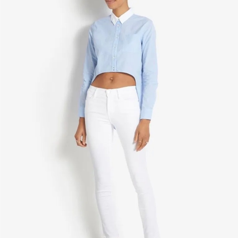 Jonathan Simkhai Striped Cropped High Low Oxford Shirt Size S